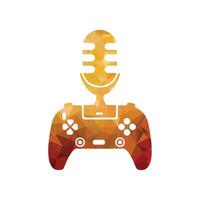 Illustration of a retro gamepad with a podcast gaming microphone on a white background vector