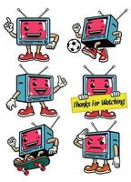 cute television mascot in various pose vector