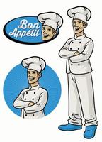 chef character wearing uniform in crossed arm pose vector