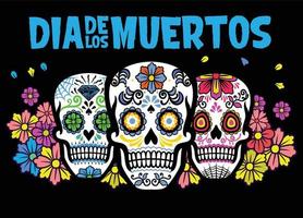 dia Delaware los muertos diseño con Tres azúcar cráneo vector