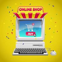 online shopping concept with computer image vector