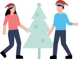 A boy and a girl are celebrating Christmas. vector