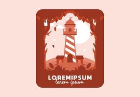 Colorful flat illustration of lighthouse in the forest vector