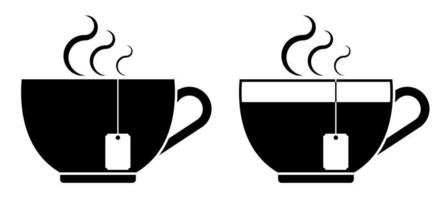 té taza icono con caliente bebida y vapor. Mañana vigorizante té para bueno humor. vector