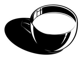 black and white coffee mug with drink on white background. Design element for coffee shop. Contrast minimalistic vector