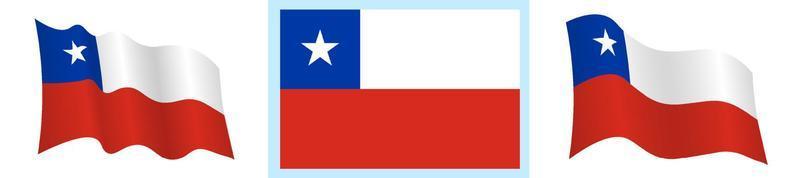 Chile flag in static position and in motion, fluttering in wind in exact colors and sizes, on white background vector