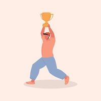 vector illustration of a person lifting a trophy