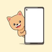 Cartoon character pomeranian dog and smartphone vector