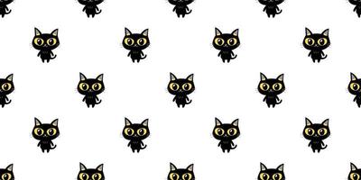 Vector cartoon character black cat seamless pattern background