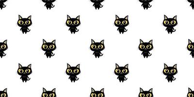 Vector cartoon character black cat seamless pattern background