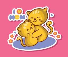 Cute Mother and Child Cat Vector