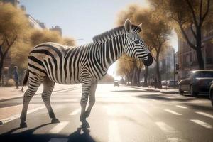Zebra crossing the road by pedestrian crossing photo