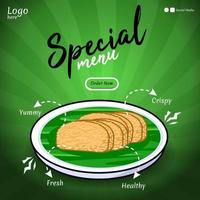 tempe o tempeh Indonesia tradicional comida hecho desde fermentado soja vector dibujos animados