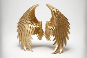 gilded angel wings on a white background gold feathers. photo