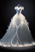 white wedding dress on a mannequin stand. . photo