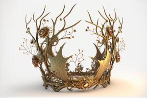 Fairy crown on a white background gold unreal engine. Generative Ai photo