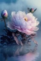 pink flower sitting on top of a body of water. . photo