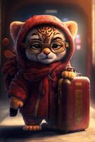 Cute anthropomorphic baby tiger home for Chinese New Year. . photo