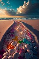 pathway made out of rocks on the beach. . photo
