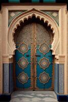 symmetrical Moroccan tiles and doors. photo