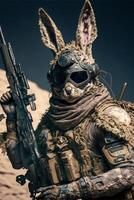 man in a bunny costume holding a gun. . photo