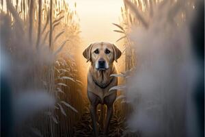 dog standing in a field of tall grass. . photo