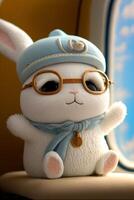 Pixar styleA super cute and happy white fairy bunny. . photo