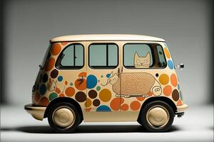 toy van with a cat face painted on it. . photo