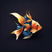 an orange and blue fish on a black background. . photo