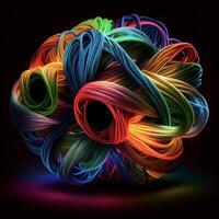 ball of colored thread on a black background. . photo