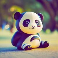 toy panda bear sitting on the ground. . photo