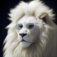 cerca arriba de un león vistiendo Gafas de sol. generativo ai. foto