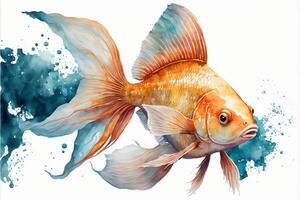 Watercolor painting goldfish vector illustration. photo