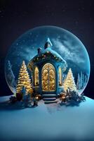 snow globe sitting on top of a snow covered ground. . photo