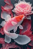 painting of a koi fish and a flower. . photo