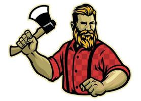 lumberjack mascot pose with axe vector