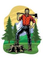 lumberjack pose on the logging forest vector