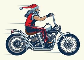 motorcycle rider ride the chopper bike and dressed in santa claus costume vector