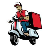 dalivery service worker riding vintage scooter vector