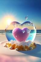 heart shaped object sitting on top of a sandy beach. . photo