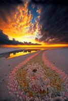 pile of rocks sitting on top of a sandy beach. . photo