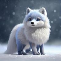 white fox with blue eyes standing in the snow. . photo