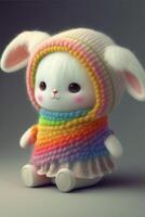 close up of a stuffed animal wearing a sweater. . photo