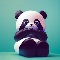 black and white panda bear sitting on a green surface. . photo