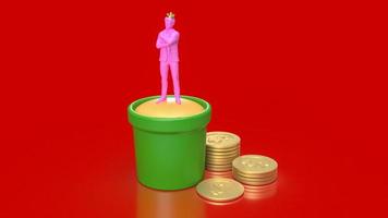 rosado figura negocio hombre y monedas 3d representación foto