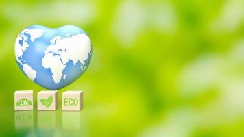 The earth  map on heart for eco concept 3d rendering photo