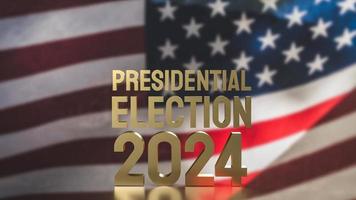 el Estados Unidos bandera y oro texto presidencial elección 2024 para votar concepto 3d representación foto
