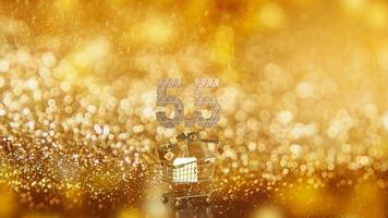 The gold number 5.5 on shopping cart for special offer concept 3d rendering photo
