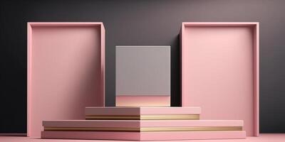 Realistic 3D pink theme podium for product display. photo