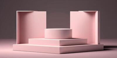 Realistic 3D pink theme podium for product display. photo